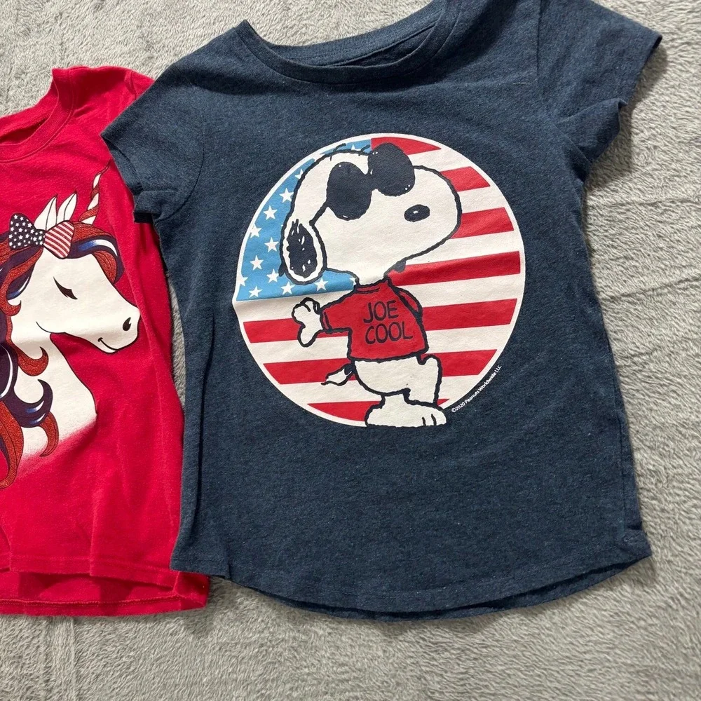 The Childrens Place Family Fun Girls 4 5 Red Navy Graphic T-Shirt Lot 2pc Casual
